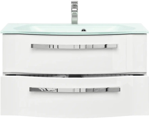 Skrinka pod umývadlo s dvomi zásuvkami, sklenené umývadlo a armatúra