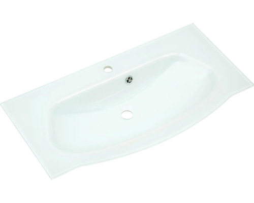 Umývadlo zo skla s otvorom pre kohútik a prepadom