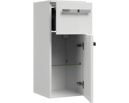 Otvorená biela závesná skrinka s dvierkami a policou