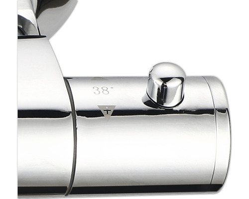 Detailný záber ventilu vodovodnej batérie s 38-stupňovou značkou a bezpečnostnou poistkou