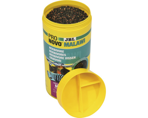Granulované krmivo JBL pronovo Malawi Grano M 250 ml Krmivo pre bylinožravé ryby JBL Pro Novo Malawi v otvorenej nádobe