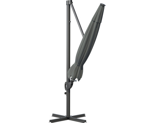 Bočný slnečník s krížovou základňou a zatvorenou strechou