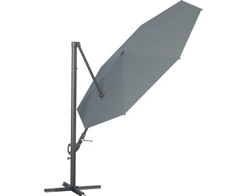 Sivý slnečník s bočnou nohou a základňou do záhrady