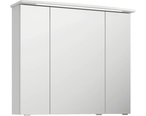 Biela zrkadlová skrinka s tromi dvierkami a osvetlením
