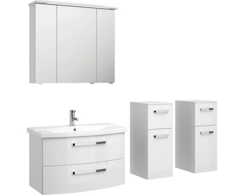 Kúpeľňový set s umývadlovou skrinkou, zrkadlovou skrinkou a dvoma bočnými skrinkami