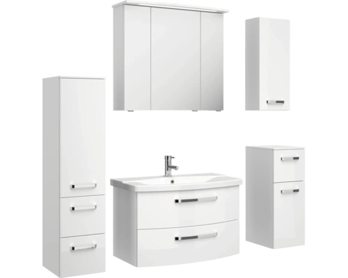 Súprava kúpeľňového nábytku s umývadlom, zrkadlovou skrinkou a vysokými skrinkami
