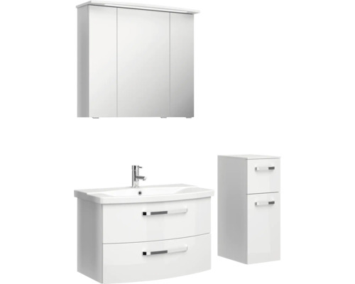 Biela kúpeľňová súprava so zrkadlovou skrinkou, umývadlom a spodnou skrinkou