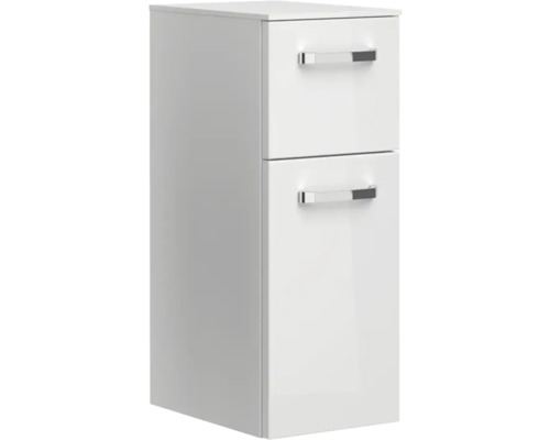 Biela kúpeľňová vysoká skrinka s dvomi zásuvkami a úchytkami