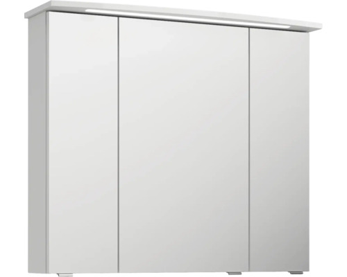 Biela zrkadlová skrinka s tromi dvierkami a osvetlením
