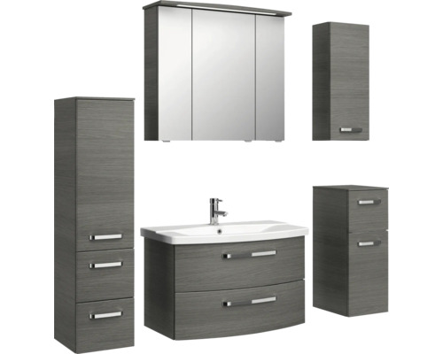 Súprava kúpeľňového nábytku s umývadlovou skrinkou, zrkadlovou skrinkou a vysokými skrinkami