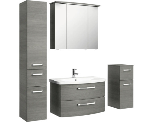 Súprava kúpeľňového nábytku s umývadlom, zrkadlovou skriňou a vysokou skriňou