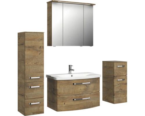 Kúpeľňový set s umývadlom, zrkadlovou skrinkou a vysokou skriňou