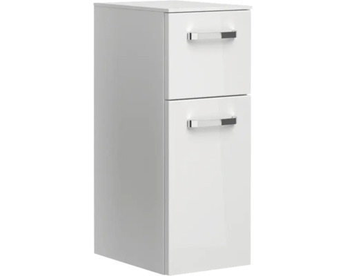 Biela kúpeľňová vysoká skrinka s dvoma zásuvkami a úchytmi