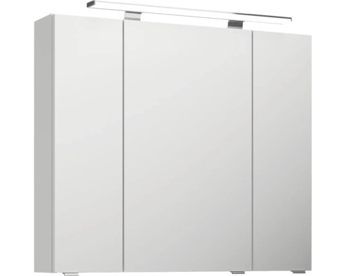 Biela zrkadlová skrinka s tromi dvierkami a osvetlením