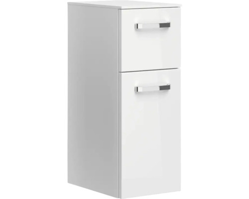 Biela kúpeľňová skrinka s dvomi zásuvkami a úchytkami