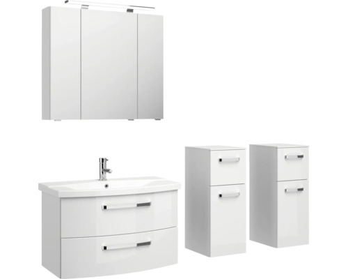 Kúpeľňový set so zrkadlovou skrinkou, skrinkou pod umývadlo a dvoma bočnými skrinkami