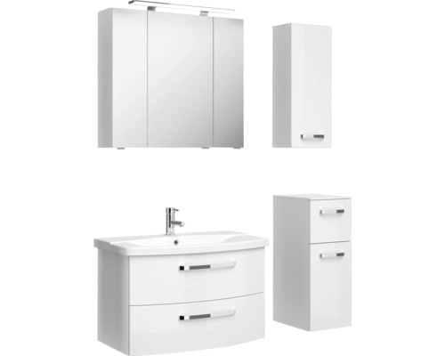 Kúpeľňový set so zrkadlovou skrinkou, umývadlovou skrinkou, umývadlom a vysokou skriňou
