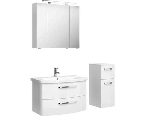 Súprava kúpeľňového nábytku so zrkadlovou skrinkou, skrinkou pod umývadlo a bočnou skrinkou