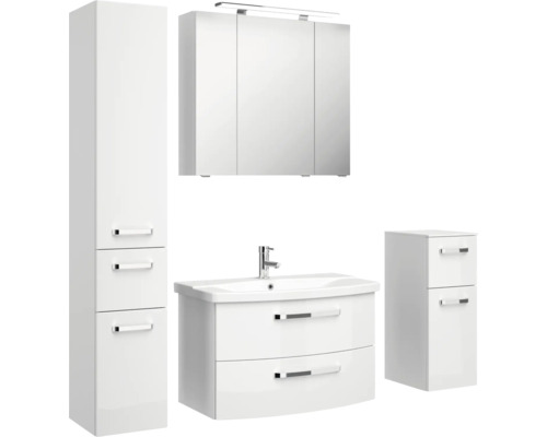 Kúpeľňová súprava so zrkadlovou skrinkou, umývadlovou skrinkou, vysokou skrinkou a bočnou skrinkou