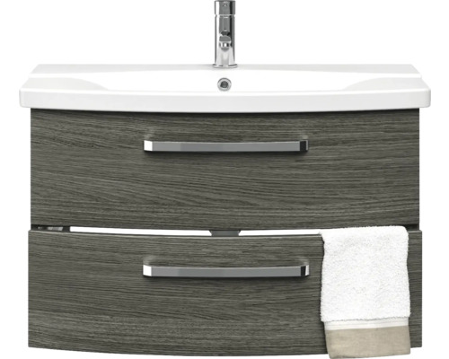 Skrinka pod umývadlo s dvomi zásuvkami, armatúrou a uterákom