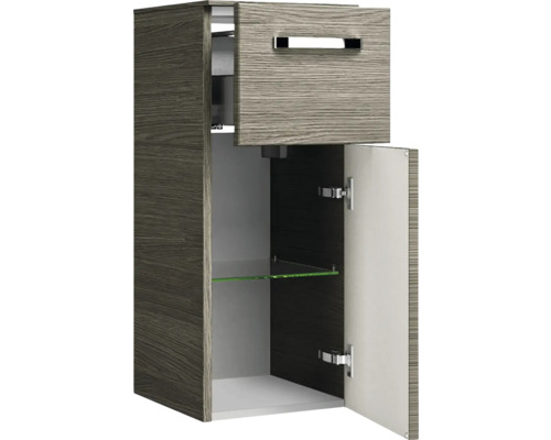 Kúpeľňová skrinka so zásuvkou, dvierkami a sklenenou policou