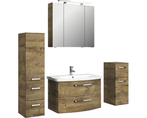 Súprava kúpeľňového nábytku s umývadlom, zrkadlovou skrinkou, vysokou skrinkou a spodnou skrinkou