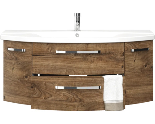 Skrinka pod umývadlo z dreva s umývadlom a uterákom