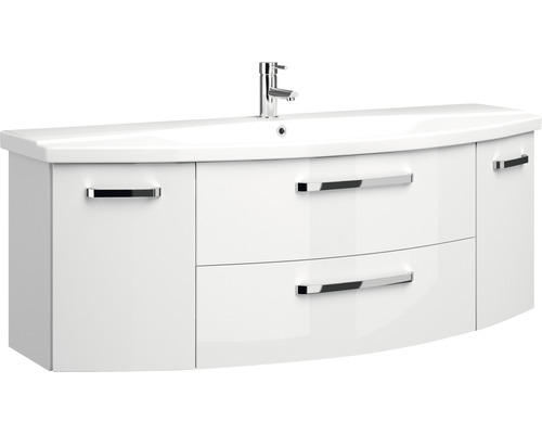 Biela skrinka pod umývadlo s dvomi zásuvkami a vodovodnou batériou