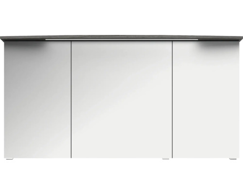 Biela kúpeľňová skrinka s tromi dvierkami a sivou hornou doskou