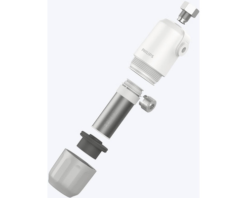 Rozložený pohľad na vodný filter Philips na montáž na vodovodný kohútik