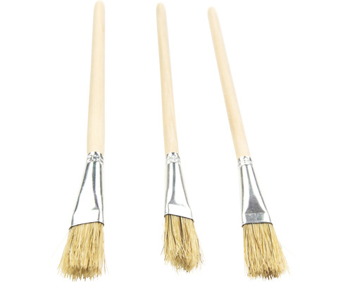 Tri štetce na lak s drevenou rukoväťou a prírodnými štetinami