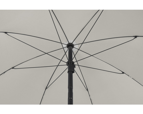 Pohľad zdola na otvorený slnečník s podperami a tyčou