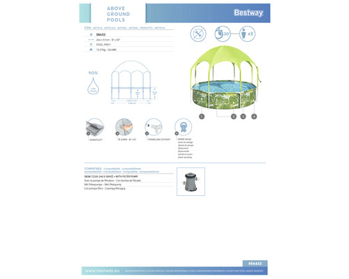 Nadzemný bazén Bestway so slnečnou strieškou, priemer 244 centimetrov