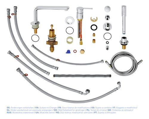 Komponenty pre vodovodnú batériu, vrátane hadíc a tesnení