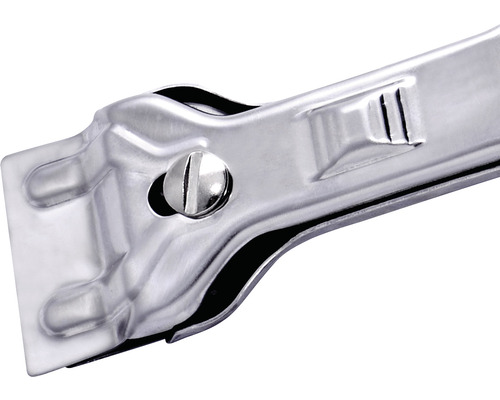 Škrabka na sklo z kovu so skrutkou na upevnenie čepele