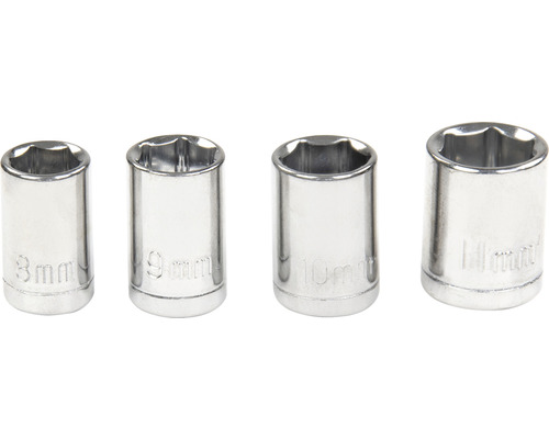 Štyri kovové nástrčné kľúče veľkosti 8 mm, 9 mm, 10 mm a 11 mm