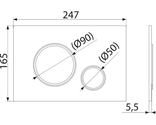 Technický nákres ovládacieho panela s rozmermi 247 x 165 x 5,5 mm