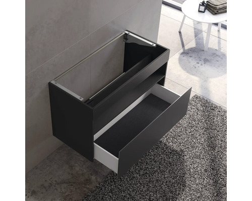 Čierna skrinka pod umývadlo so zásuvkou na montáž na stenu