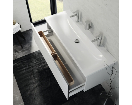 Kúpeľňová umývadlová skrinka s otvorenou zásuvkou na kúpeľňové potreby