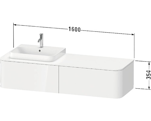 Umývadlo so skrinkou, šírka 1600 milimetrov a výška 354 milimetrov