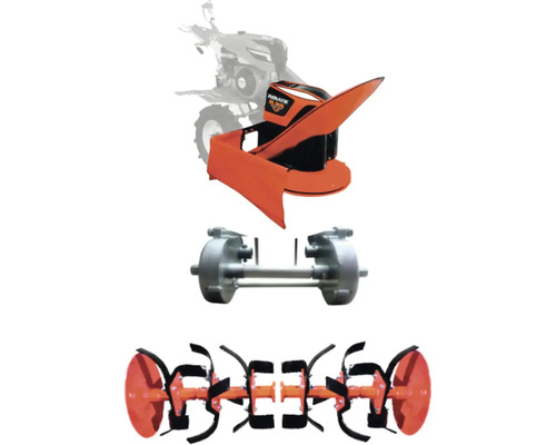 Sada prídavných zariadení pre rotačný kyprič, skladajúca sa z frézy, prevodovky a nápravy