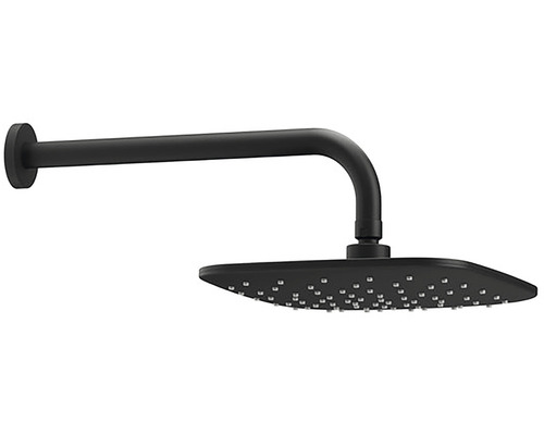 Čierna sprchová hlavica s nástenným ramenom do kúpeľne