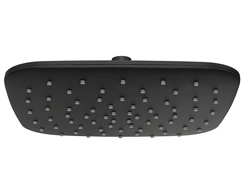 Čierna sprchová hlavica s obdĺžnikovým dizajnom a niekoľkými tryskami