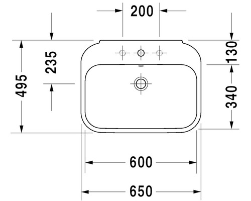 Technický nákres umývadla s rozmermi