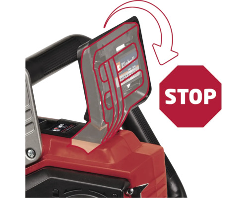 Ilustrácia akumulátorovej píly s bezpečnostným prvkom