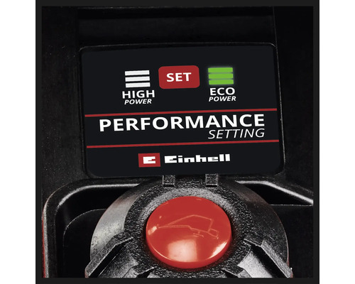 Detailný záber nastavení výkonu s možnosťami High Power, Set a Eco Power a tiež logom Einhell.