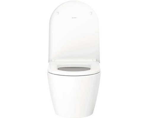 Závesné WC s hlbokým splachovaním, otvoreným splachovacím kruhom a logom Duravit