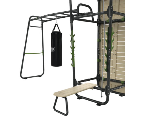 Multifunkčná tréningová stanica s hrazdou, boxovacím vrecom a lavicou na cvičenie pre všestranný fitness tréning