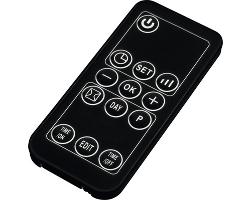 Čierny diaľkový ovládač s niekoľkými tlačidlami