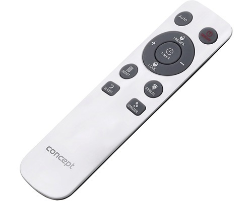 Diaľkové ovládanie s rôznymi tlačidlami pre auto, odomknutie, časovač, zámok, reset, režim spánku, sterilizáciu a ionizáciu